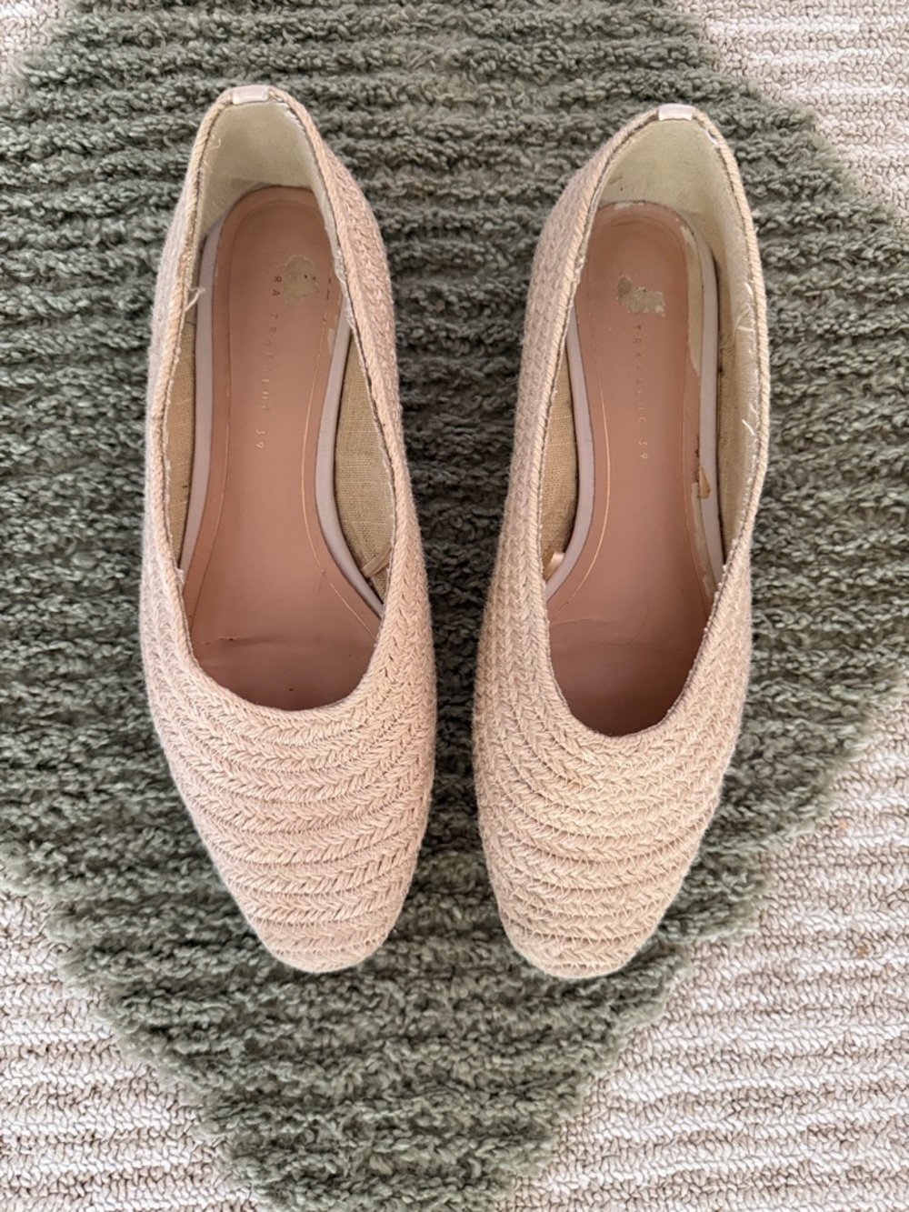 Zara Woven Ballet Flats in Beige